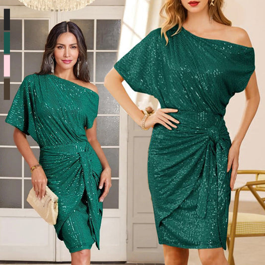 💜 LAST DAY PROMOTION - 50%OFF 💜 Women's One Shoulder Sequin Sparkling Party Club Dress