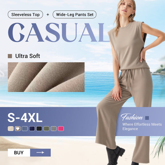 💜 LAST DAY PROMOTION - 50%OFF 💜 Women's Casual Sleeveless Top & Wide-Leg Pants Set