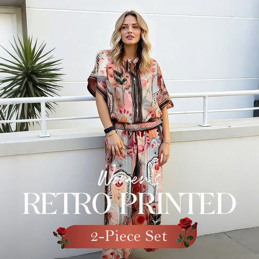 💜 LAST DAY PROMOTION - 50%OFF 💜Women's Printed Top & Wide Leg Pants 2-Piece Set