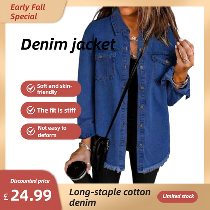 💜 LAST DAY PROMOTION - 50%OFF 💜Oversized Fringe Denim Jean Jacket with Pocket