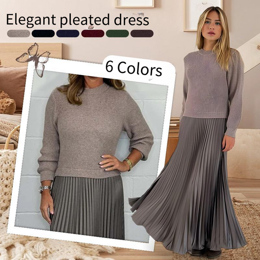 💜 LAST DAY PROMOTION - 50%OFF 💜Women's solid color Long Sleeve Jumper & Pleated Bottom Dress
