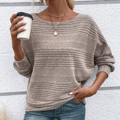 💜 LAST DAY PROMOTION - 50%OFF 💜Solid Round-Neck Striped Top with Long Sleeves