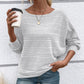 💜 LAST DAY PROMOTION - 50%OFF 💜Solid Round-Neck Striped Top with Long Sleeves
