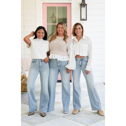 💜 LAST DAY PROMOTION - 50%OFF 💜High Rise Vintage Wash Tummy Control Top Straight Leg Jeans