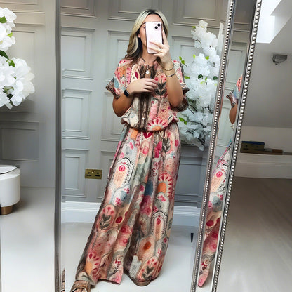 💜 LAST DAY PROMOTION - 50%OFF 💜Women's Printed Top & Wide Leg Pants 2-Piece Set