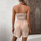 💜 LAST DAY PROMOTION - 50%OFF 💜 Women's Strapless Frill Trim Shirred Tie Front Wide Leg Tube Romper