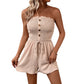 💜 LAST DAY PROMOTION - 50%OFF 💜 Women's Strapless Frill Trim Shirred Tie Front Wide Leg Tube Romper