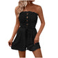 💜 LAST DAY PROMOTION - 50%OFF 💜 Women's Strapless Frill Trim Shirred Tie Front Wide Leg Tube Romper