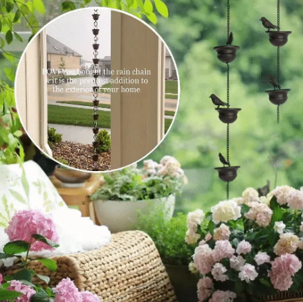 🔥 LAST DAY PROMOTION - 50%OFF 🔥Where Rain Meets Art – Decorative Rain Chain with Bird Bath Design