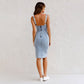 💜 LAST DAY PROMOTION - 50%OFF 💜 Adjustable strap U-neck split denim bodycon cami dress