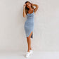 💜 LAST DAY PROMOTION - 50%OFF 💜 Adjustable strap U-neck split denim bodycon cami dress