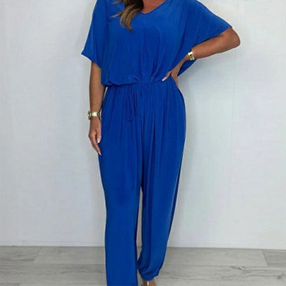 💜 LAST DAY PROMOTION - 50%OFF 💜 Women's V-Neck Solid Color Loose Waisted Jumpsuit
