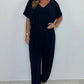 💜 LAST DAY PROMOTION - 50%OFF 💜 Women's V-Neck Solid Color Loose Waisted Jumpsuit