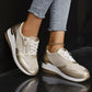 💜 LAST DAY PROMOTION - 50%OFF 💜 Women's Casual Mesh Lace-Up Wedge Sole Sneakers with Side Zipper