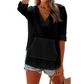💜 LAST DAY PROMOTION - 50%OFF 💜 Women's Solid V-Neck Long Sleeve Hooded Top with Pocket