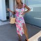 💜 LAST DAY PROMOTION - 50%OFF 💜 Women's Elegant Floral Print Side Slit Dress