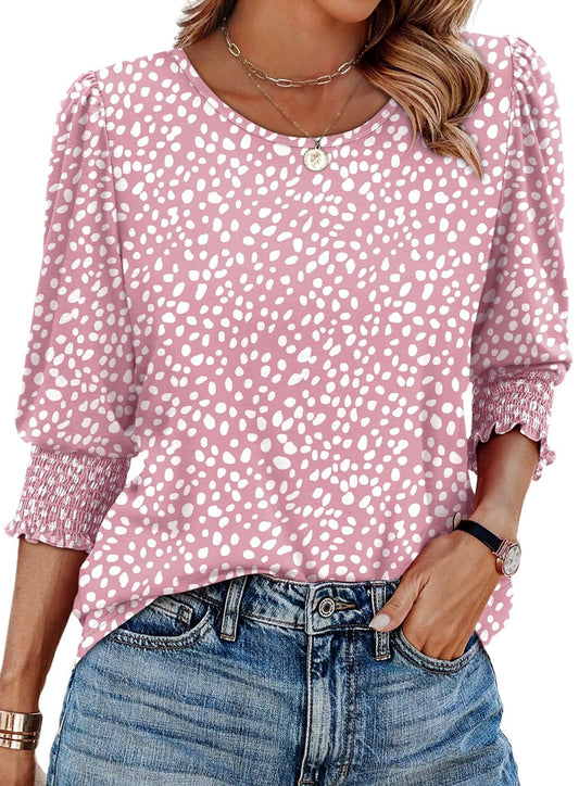💜 LAST DAY PROMOTION - 50%OFF 💜Women Dressy Casual 3/4 Length Sleeve Blouses with Smocked Cuffs