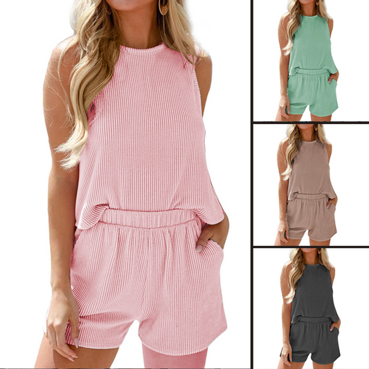 💜 LAST DAY PROMOTION - 50%OFF 💜 Striped Sleeveless Vest & Shorts Two-Piece Set