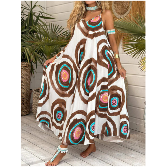 💜 LAST DAY PROMOTION - 50%OFF 💜 Boho Print Loose Fit Spaghetti Straps Dress