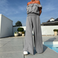 💜 LAST DAY PROMOTION - 50%OFF 💜 Women's Solid Off-the-Shoulder Top & Wide-Leg Pants 2-Piece Set