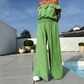 💜 LAST DAY PROMOTION - 50%OFF 💜 Women's Solid Off-the-Shoulder Top & Wide-Leg Pants 2-Piece Set