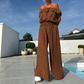 💜 LAST DAY PROMOTION - 50%OFF 💜 Women's Solid Off-the-Shoulder Top & Wide-Leg Pants 2-Piece Set