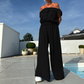 💜 LAST DAY PROMOTION - 50%OFF 💜 Women's Solid Off-the-Shoulder Top & Wide-Leg Pants 2-Piece Set
