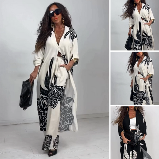 💜 LAST DAY PROMOTION - 50%OFF 💜 Women's Elegant Printed Top and Wide-Leg Pants Set