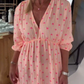 💜 LAST DAY PROMOTION - 50%OFF 💜 V-Neck Striped Short Sleeve Dress with Heart Print