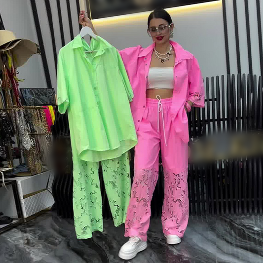 💜 LAST DAY PROMOTION - 50%OFF 💜 Women's Button-Down Shirt & Pants 2-Piece Set