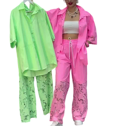 💜 LAST DAY PROMOTION - 50%OFF 💜 Women's Button-Down Shirt & Pants 2-Piece Set