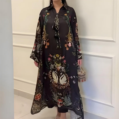 💜 LAST DAY PROMOTION - 50%OFF 💜 Women's loose long sleeve printed maxi dress with v-neck