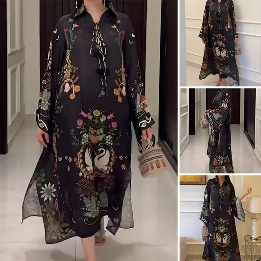 💜 LAST DAY PROMOTION - 50%OFF 💜 Women's loose long sleeve printed maxi dress with v-neck
