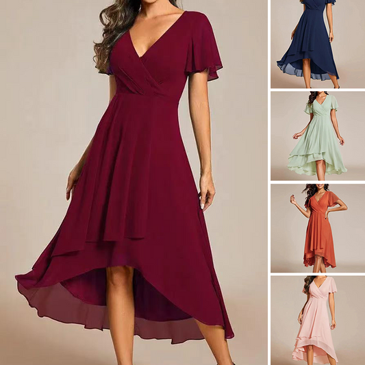 💜 LAST DAY PROMOTION - 50%OFF 💜Women's V-Neck Ruffled Asymmetrical Hem Dress