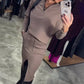 💜 LAST DAY PROMOTION - 50%OFF 💜Women's Casual Half Zip Tops ＆ Slit Skirt 2-Piece Set
