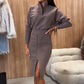 💜 LAST DAY PROMOTION - 50%OFF 💜Women's Casual Half Zip Tops ＆ Slit Skirt 2-Piece Set