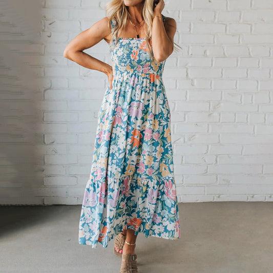 💜 LAST DAY PROMOTION - 50%OFF 💜Women's Floral Print Strap Flowy Dress
