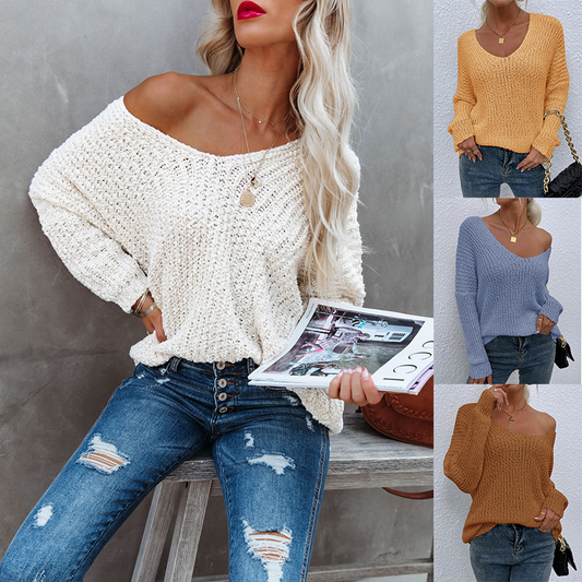 💜 LAST DAY PROMOTION - 50%OFF 💜 Graceful Loose V-Neck Pullover Knit Top