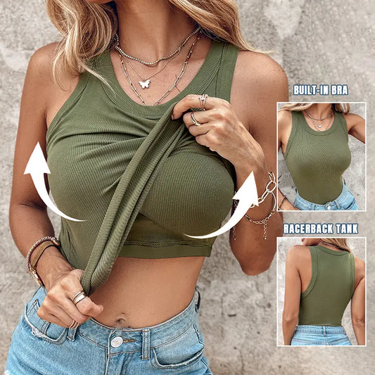 💜 LAST DAY PROMOTION - 50%OFF 💜 Ribbed Stretchy Tank Top with Shelf Bra