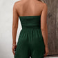 💜 LAST DAY PROMOTION - 50%OFF 💜 Women's Strapless Frill Trim Shirred Tie Front Wide Leg Tube Romper