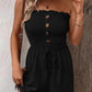💜 LAST DAY PROMOTION - 50%OFF 💜 Women's Strapless Frill Trim Shirred Tie Front Wide Leg Tube Romper